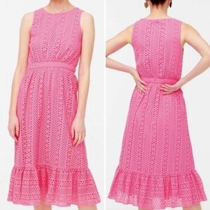 J. Crew Factory Eyelet Sleeveless Tiered Midi Dress Pink Preppy Date Night 2